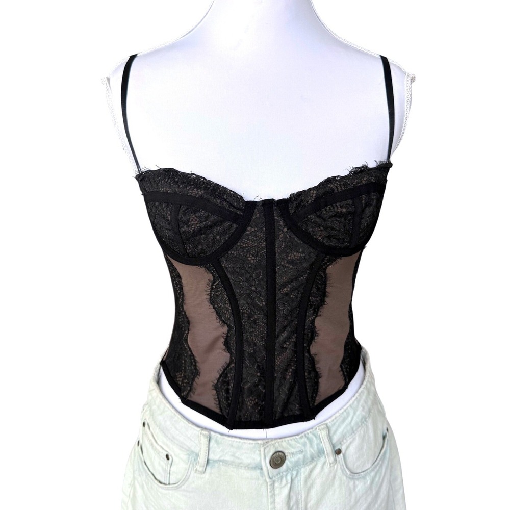 Out From Under Corset Top Black Lace Mesh Bustier Modern Love Date Night Small